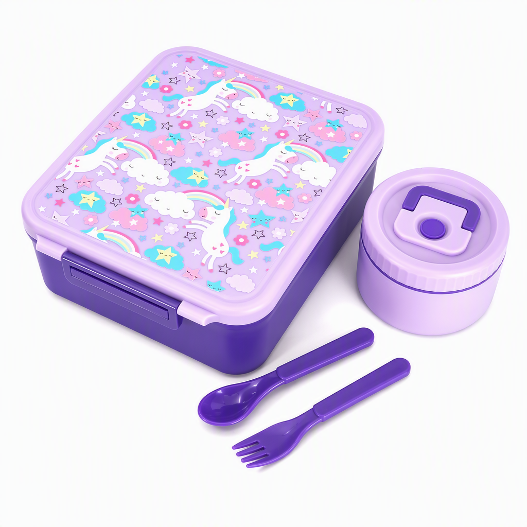📢📢50% OFF !! ⏰Sealed Food Grade Kids Bento Lunch Box Set with Soup Bowl 4 Compartment Lunch Container for School Students