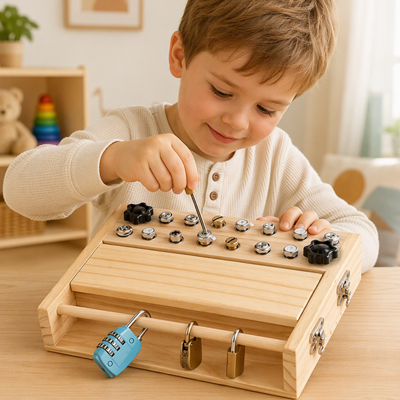 🧩 50% OFF! ✨ Montessori Wooden Screwdriver Board Toy – 18-in-1 Sensory Busy Board, Real Tools & Premium Natural Wood – Boost Motor Skills & Logical Thinking for Toddlers 🔧