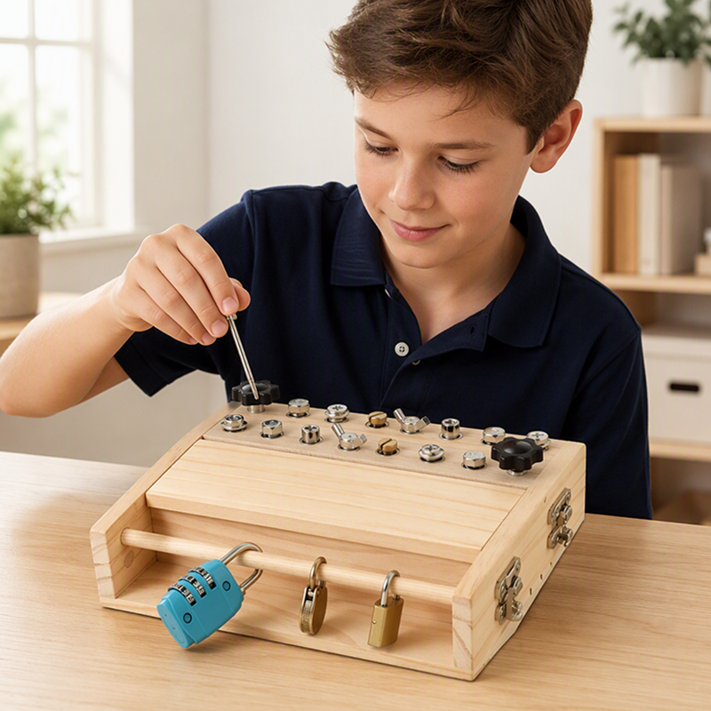 🧩 50% OFF! ✨ Montessori Wooden Screwdriver Board Toy – 18-in-1 Sensory Busy Board, Real Tools & Premium Natural Wood – Boost Motor Skills & Logical Thinking for Toddlers 🔧