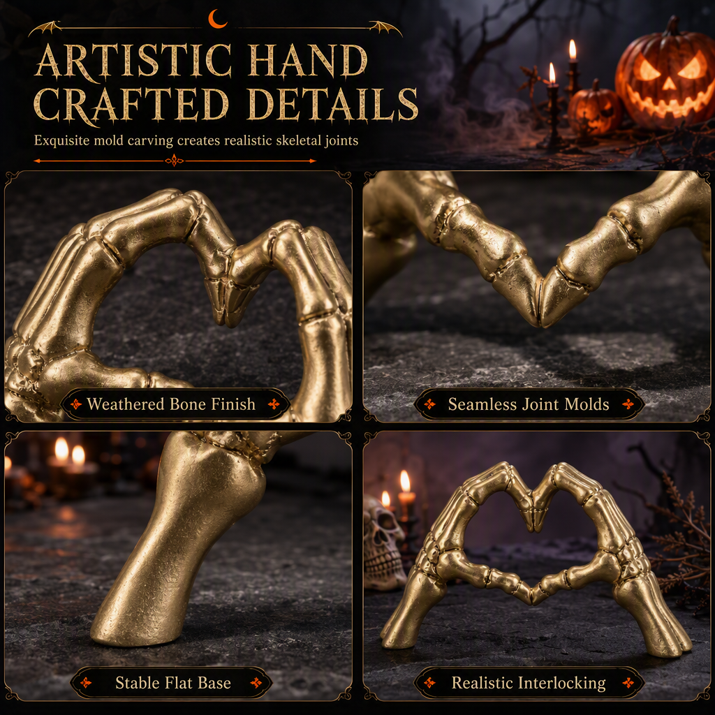 Halloween Resin Skeleton Figurine with Heart Hand Gesture for Home Bedroom Desktop Decoration