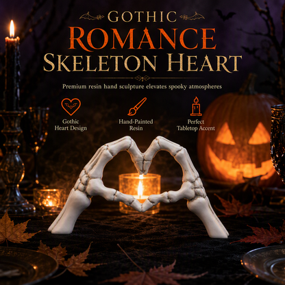 Halloween Resin Skeleton Figurine with Heart Hand Gesture for Home Bedroom Desktop Decoration