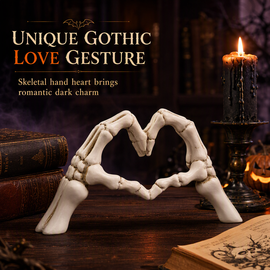 Halloween Resin Skeleton Figurine with Heart Hand Gesture for Home Bedroom Desktop Decoration