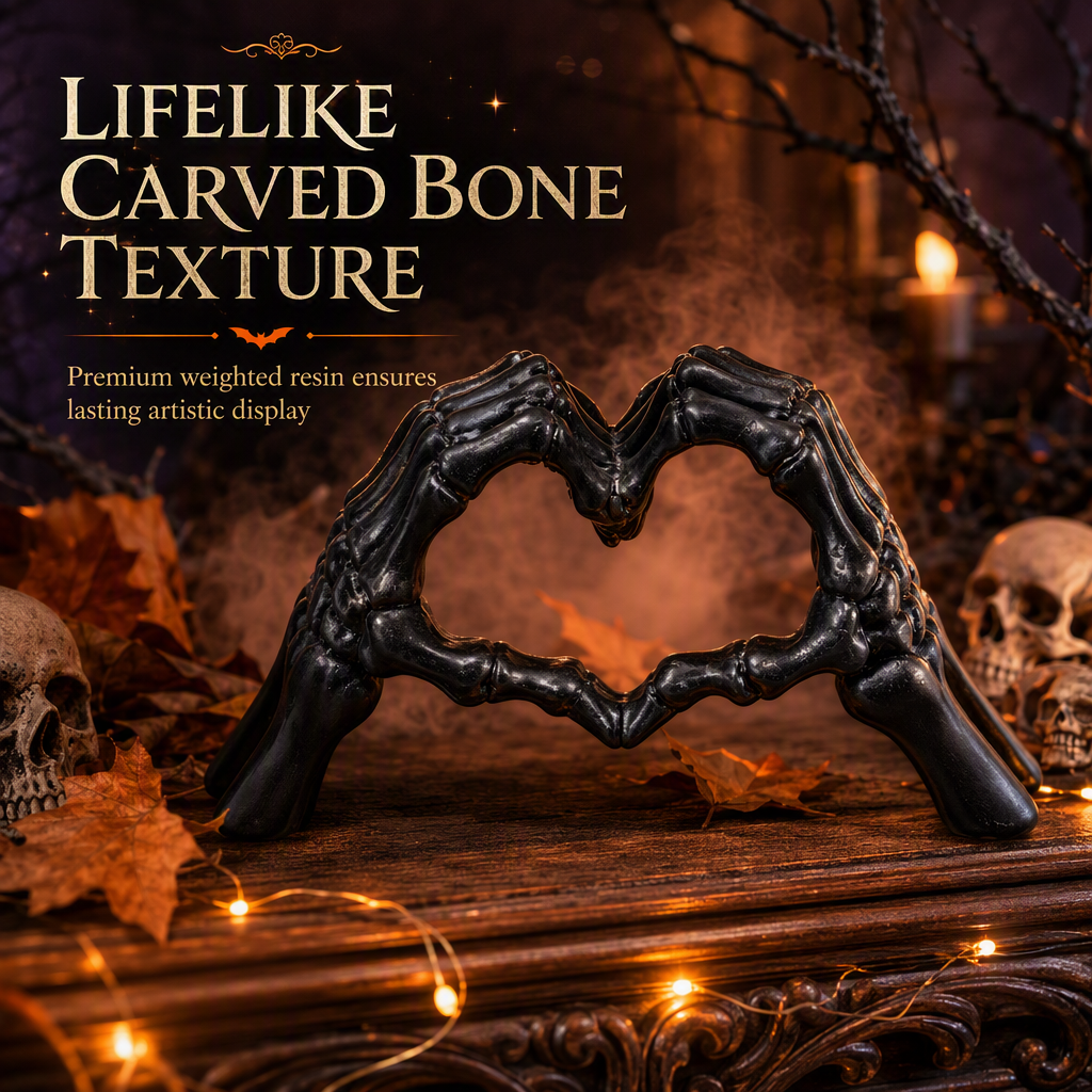 Halloween Resin Skeleton Figurine with Heart Hand Gesture for Home Bedroom Desktop Decoration