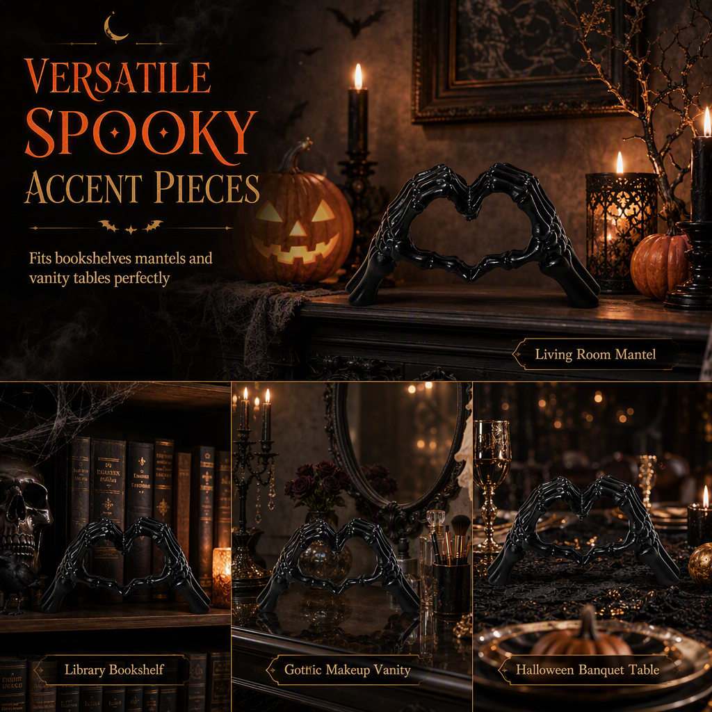 Halloween Resin Skeleton Figurine with Heart Hand Gesture for Home Bedroom Desktop Decoration