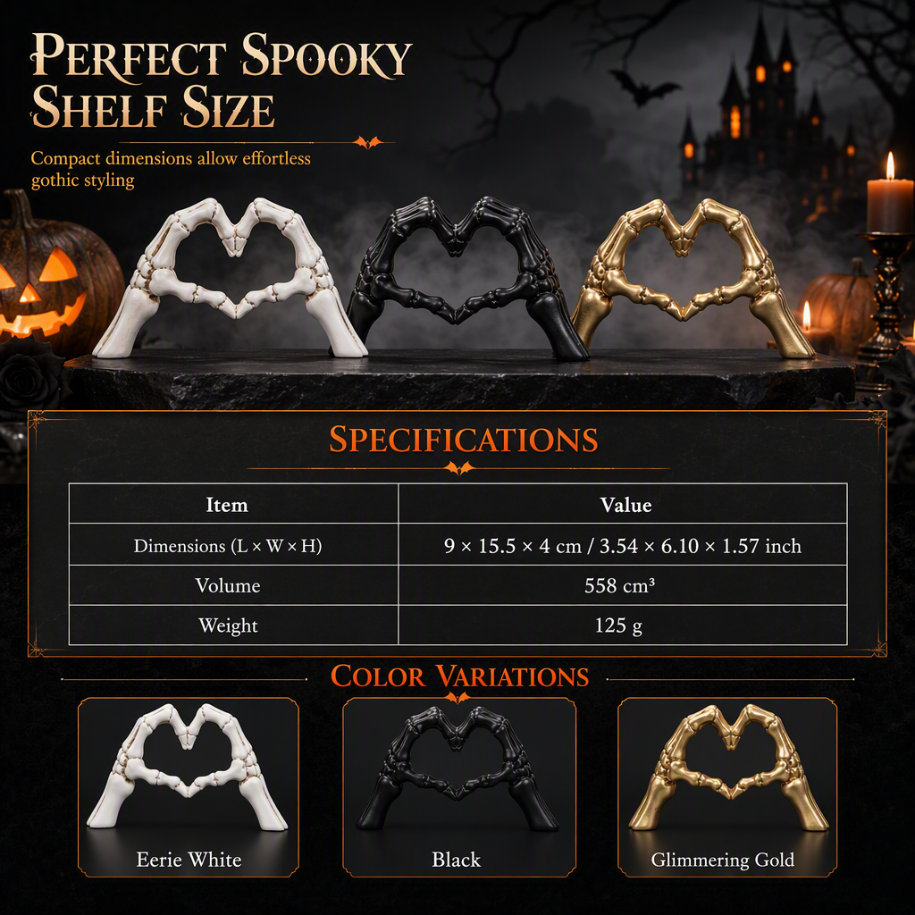 Halloween Resin Skeleton Figurine with Heart Hand Gesture for Home Bedroom Desktop Decoration