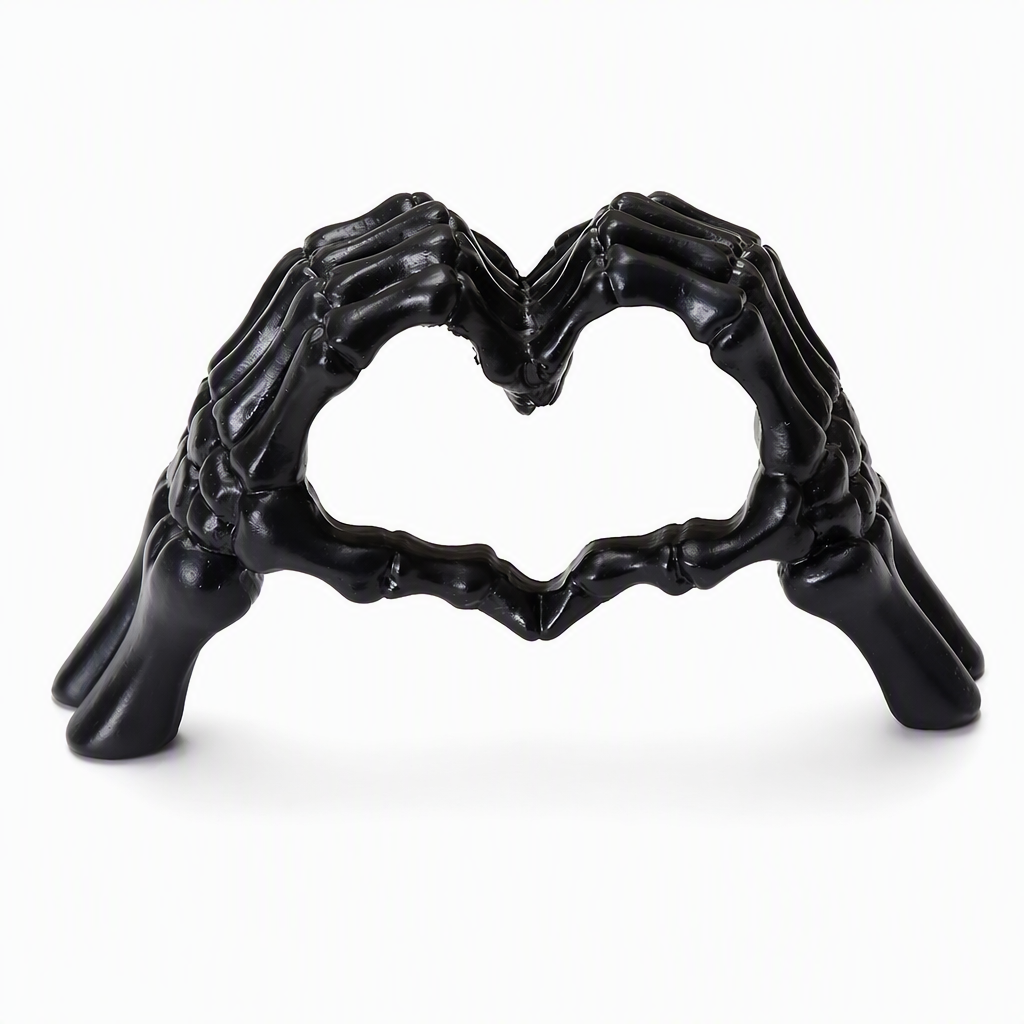 Halloween Resin Skeleton Figurine with Heart Hand Gesture for Home Bedroom Desktop Decoration