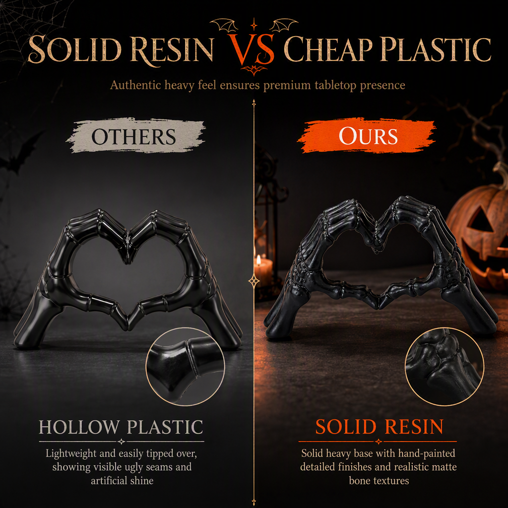 Halloween Resin Skeleton Figurine with Heart Hand Gesture for Home Bedroom Desktop Decoration