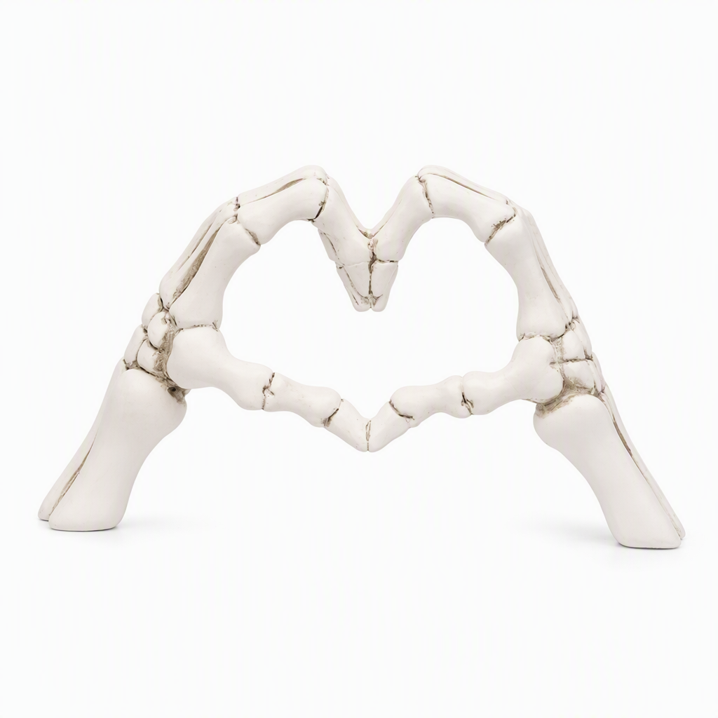 Halloween Resin Skeleton Figurine with Heart Hand Gesture for Home Bedroom Desktop Decoration