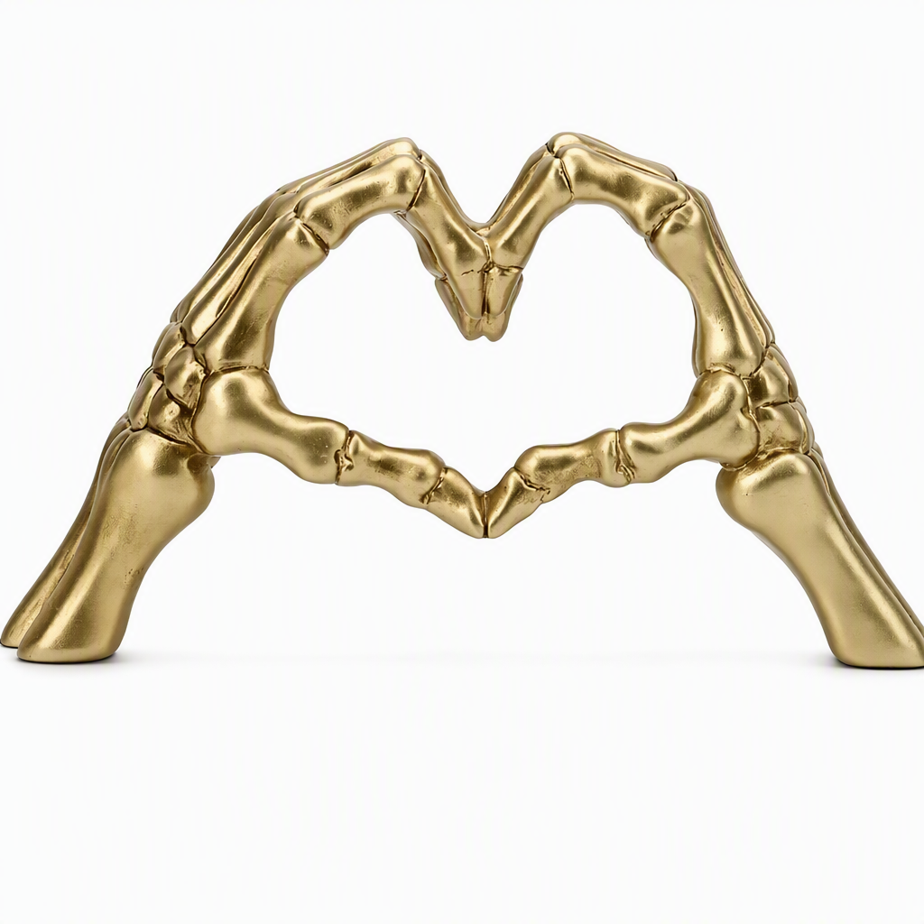 Halloween Resin Skeleton Figurine with Heart Hand Gesture for Home Bedroom Desktop Decoration