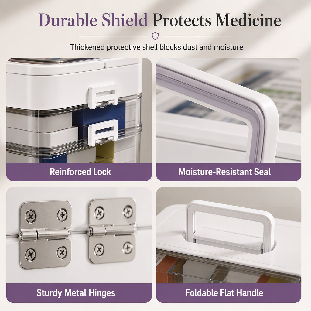 Large Plastic Medicine Storage Box with Multi-Layer Divided Compartments Portable Family Emergency First Aid Organizer Box