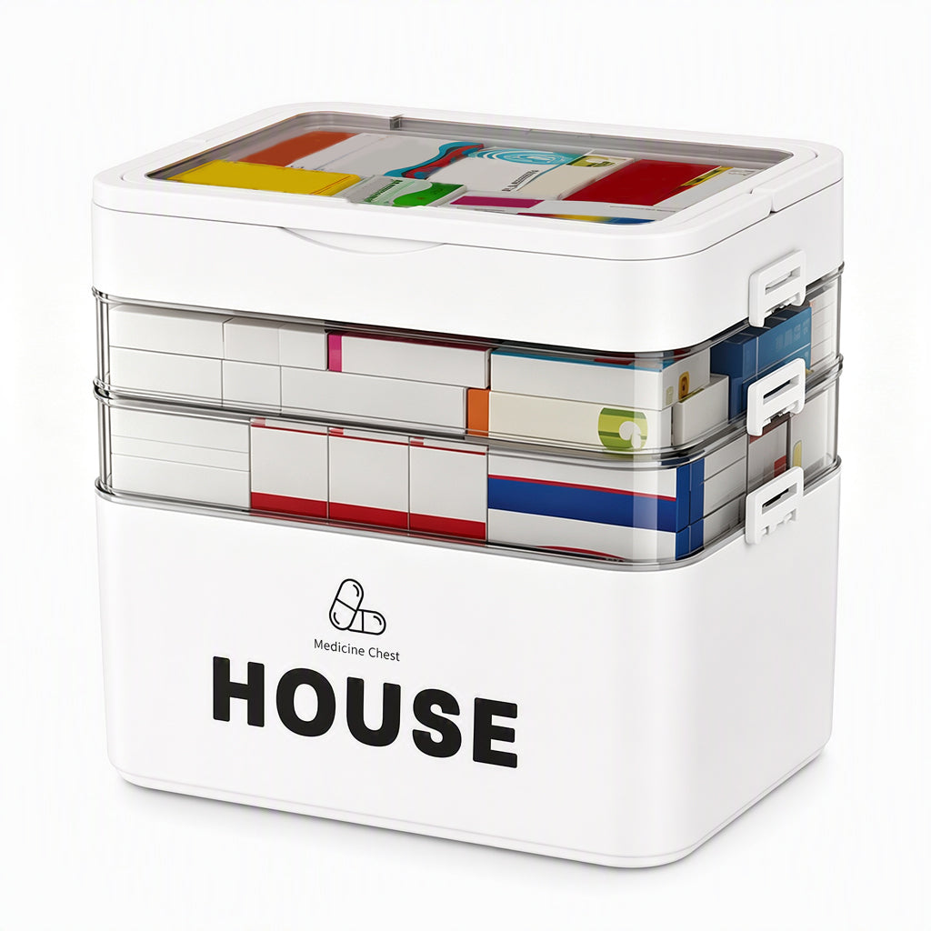 Large Plastic Medicine Storage Box with Multi-Layer Divided Compartments Portable Family Emergency First Aid Organizer Box