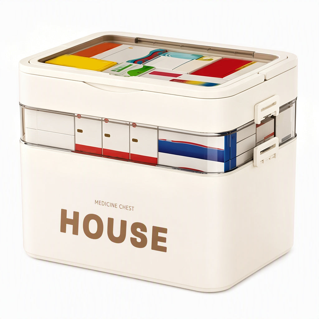 Large Plastic Medicine Storage Box with Multi-Layer Divided Compartments Portable Family Emergency First Aid Organizer Box