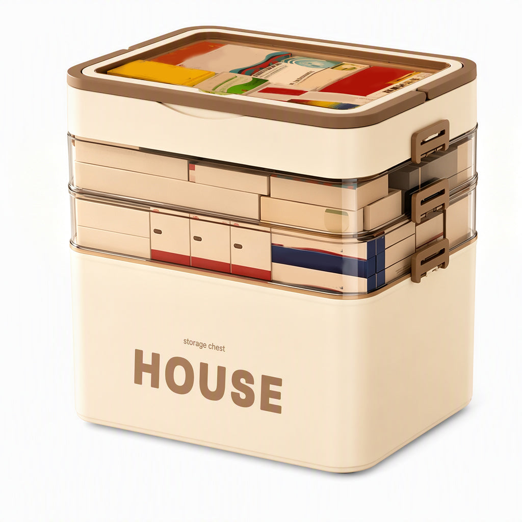 Large Plastic Medicine Storage Box with Multi-Layer Divided Compartments Portable Family Emergency First Aid Organizer Box
