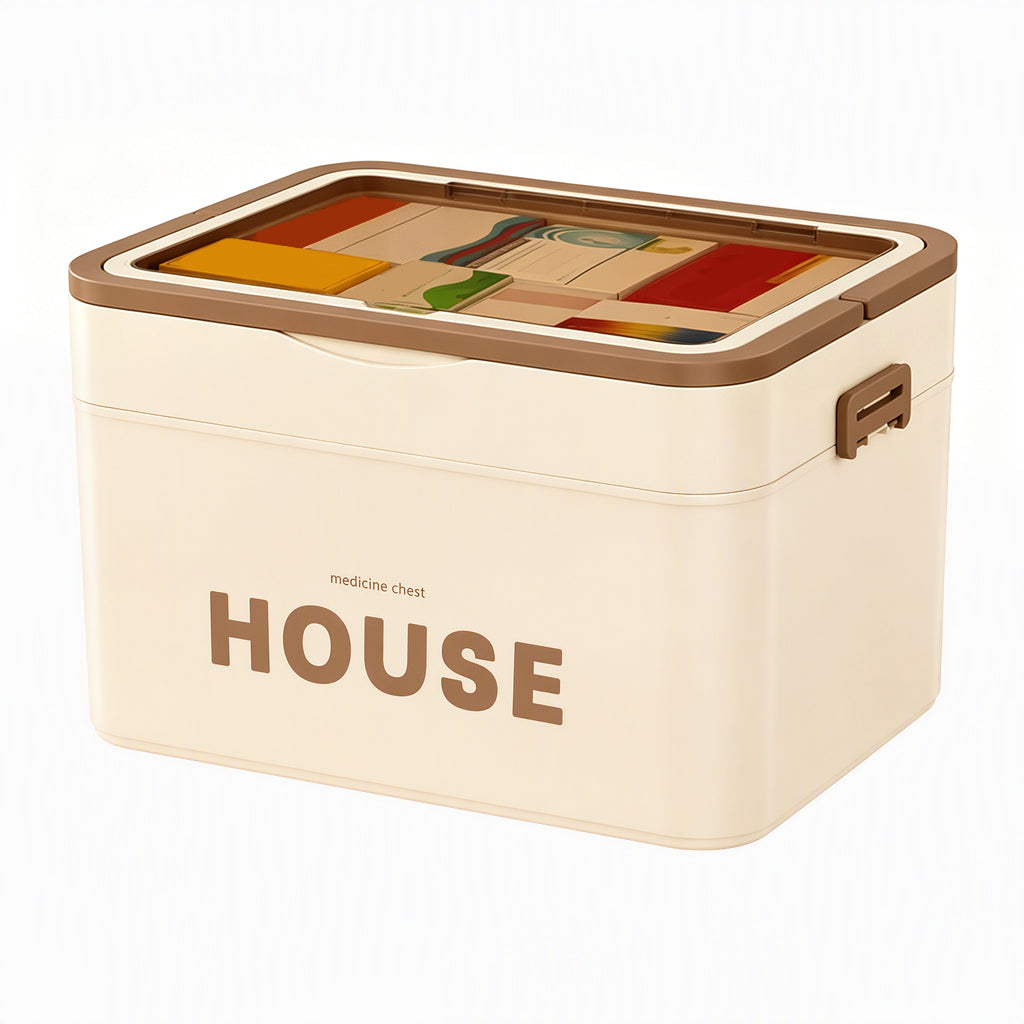 Large Plastic Medicine Storage Box with Multi-Layer Divided Compartments Portable Family Emergency First Aid Organizer Box