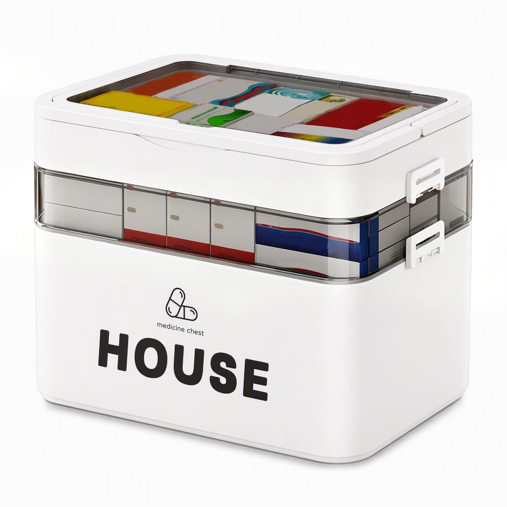 Large Plastic Medicine Storage Box with Multi-Layer Divided Compartments Portable Family Emergency First Aid Organizer Box