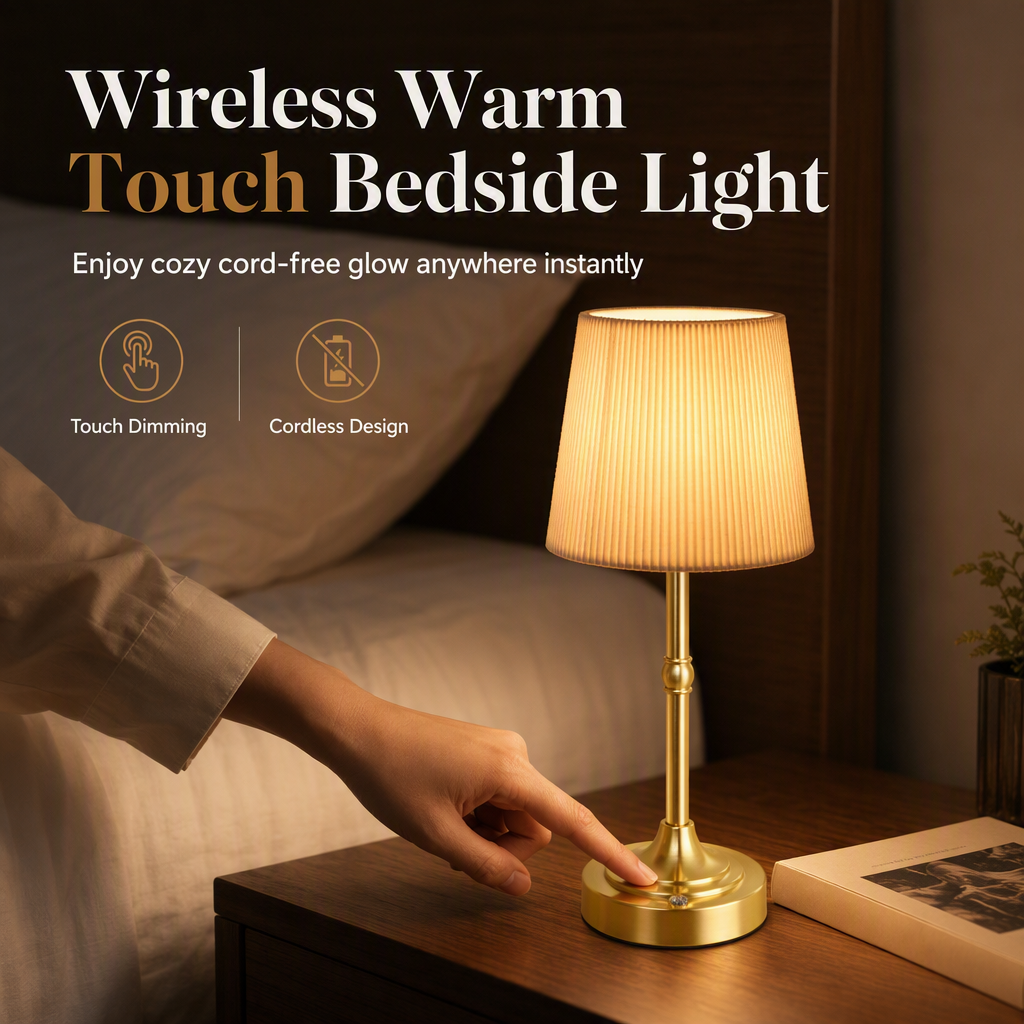 ⏳🔥LIMITED-TIME 50% OFF! ⏰Rechargeable Fabric and Metal LED Bedside Lamp with Touch Control 5200mAh Battery USB Warm Light Decorative Atmosphere Night Light