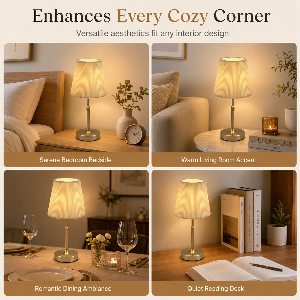 ⏳🔥LIMITED-TIME 50% OFF! ⏰Rechargeable Fabric and Metal LED Bedside Lamp with Touch Control 5200mAh Battery USB Warm Light Decorative Atmosphere Night Light