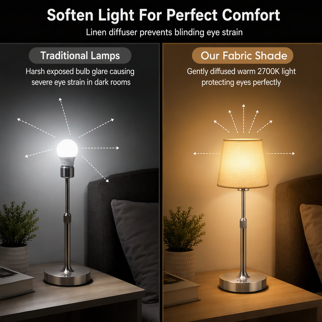 ⏳🔥LIMITED-TIME 50% OFF! ⏰Rechargeable Fabric and Metal LED Bedside Lamp with Touch Control 5200mAh Battery USB Warm Light Decorative Atmosphere Night Light