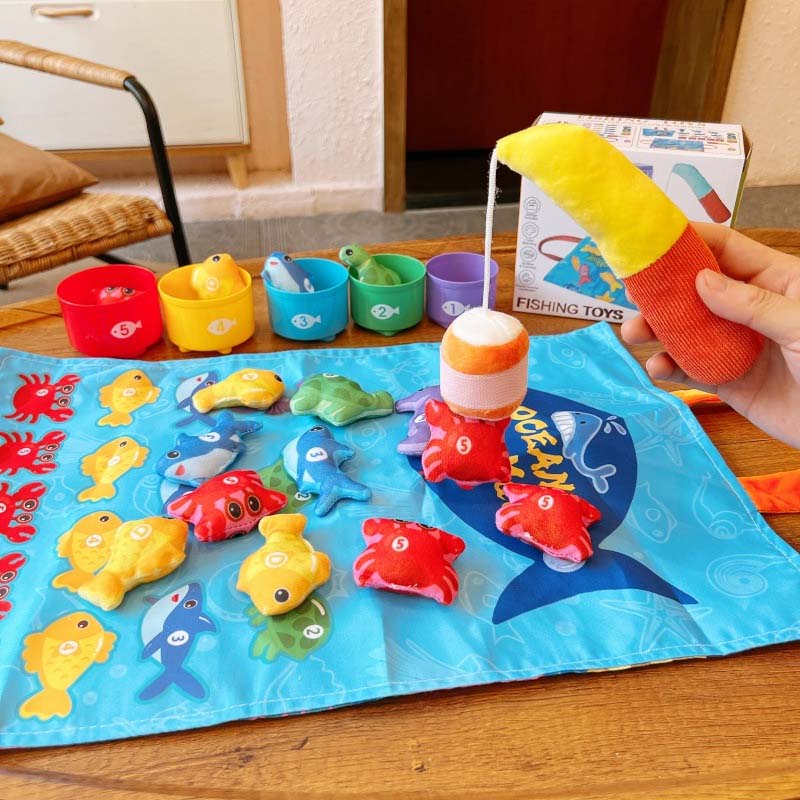 🥳2026 HOT SALE🥳💞50K+ SOLD! 🎣🧸 50% OFF! Toddler Cloth Fishing Toy Set with Stacking Cups – cloth fish, 5 stacking cups, colour & number learning. Safe, BPA-free & portable! 🛡️✅