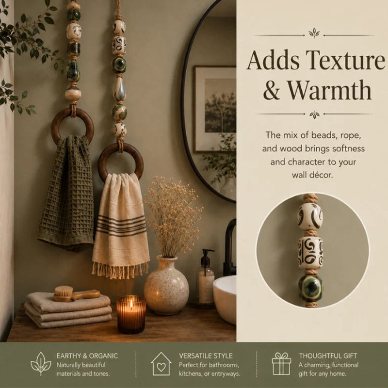 Decorative Beaded Towel Hanger with Wooden Ring