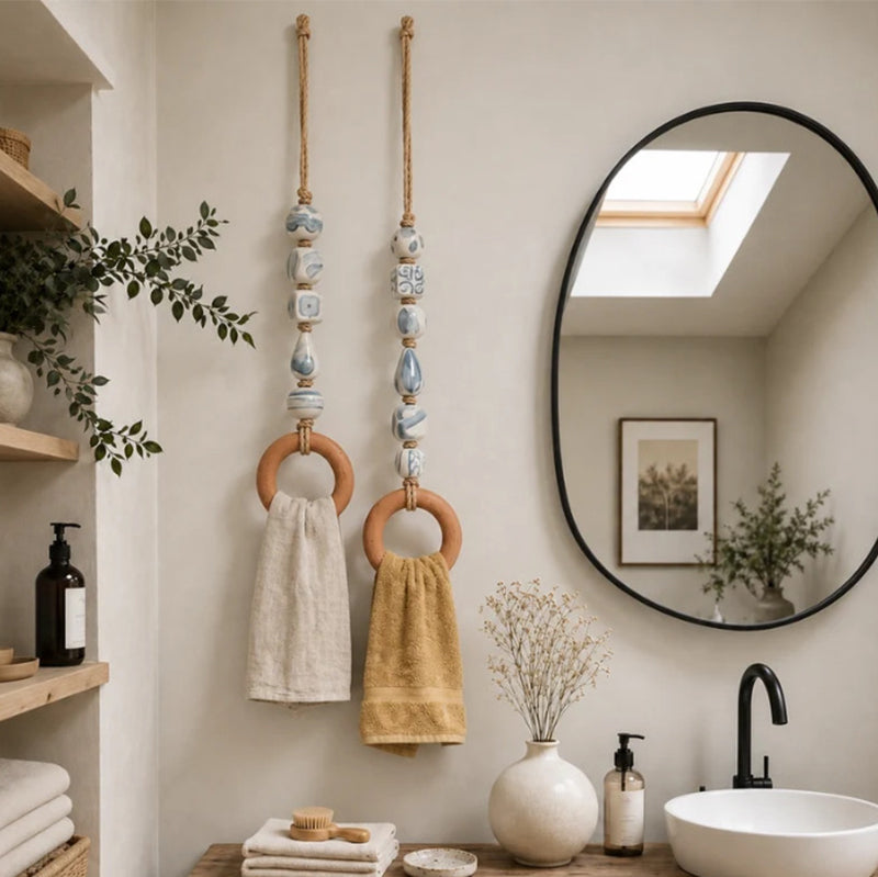 Decorative Beaded Towel Hanger with Wooden Ring