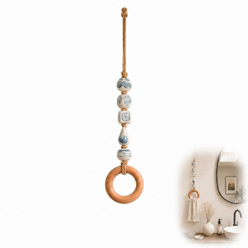 Decorative Beaded Towel Hanger with Wooden Ring