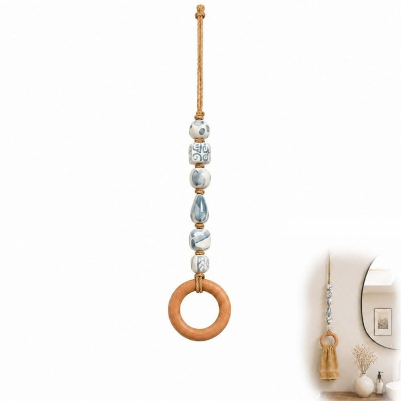 Decorative Beaded Towel Hanger with Wooden Ring