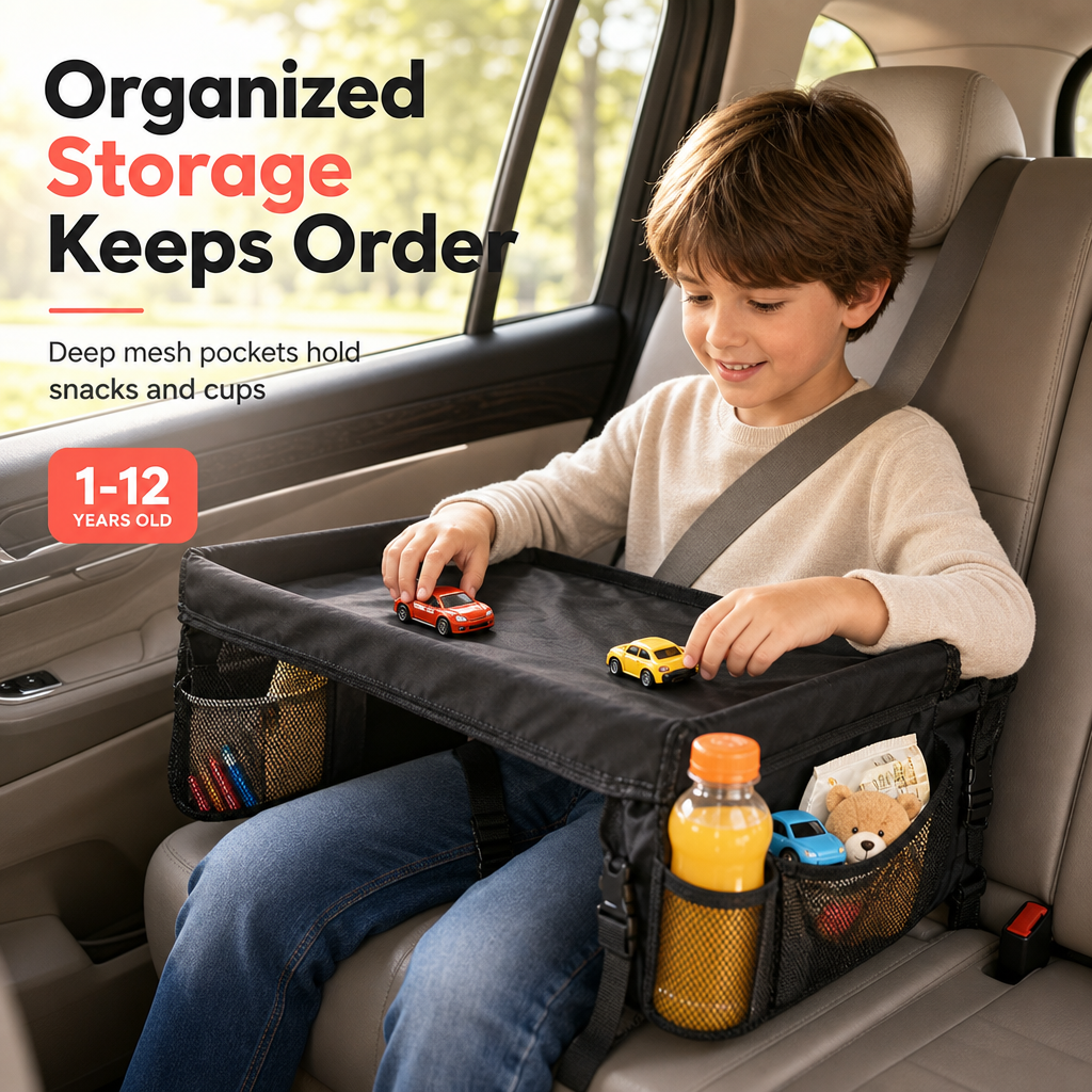 ⏳Time-Limited Special⏰Kids Car Seat Travel Tray – Drawing Board & Storage Organizer 🎨