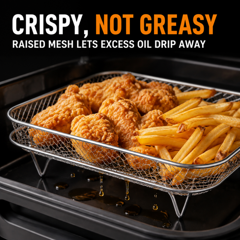 3-Layer 304 Stainless Steel Air Fryer Rack, Stackable Grill Basket and Toast Rack for Chicken Wings and Toast, Cooking Rack for Indoor Kitchen Grill Accessories, Grilling Accessories