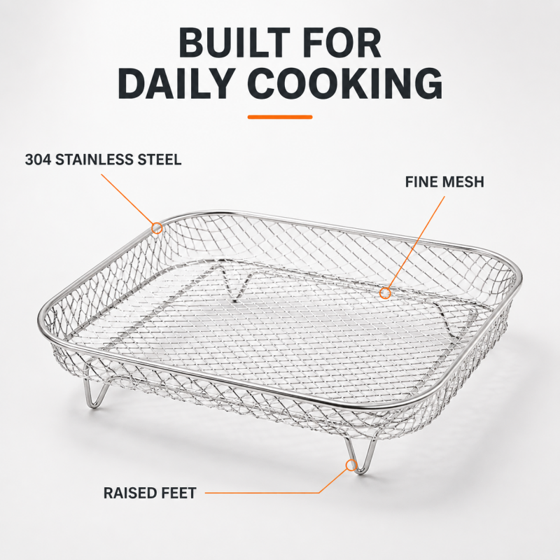 3-Layer 304 Stainless Steel Air Fryer Rack, Stackable Grill Basket and Toast Rack for Chicken Wings and Toast, Cooking Rack for Indoor Kitchen Grill Accessories, Grilling Accessories