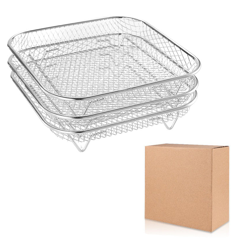 3-Layer 304 Stainless Steel Air Fryer Rack, Stackable Grill Basket and Toast Rack for Chicken Wings and Toast, Cooking Rack for Indoor Kitchen Grill Accessories, Grilling Accessories