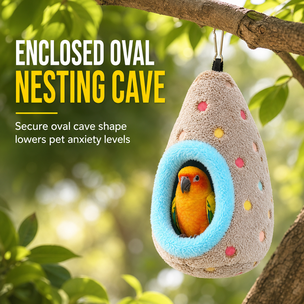 🎁2026 New Arrivals 50% OFF💥Hanging Cotton Bird Nest Hammock – Double-Layer Fleece Warmth, Enclosed Oval Nesting Cave & Durable Metal Hook – Cozy Winter Hideout for Small Birds 🥚