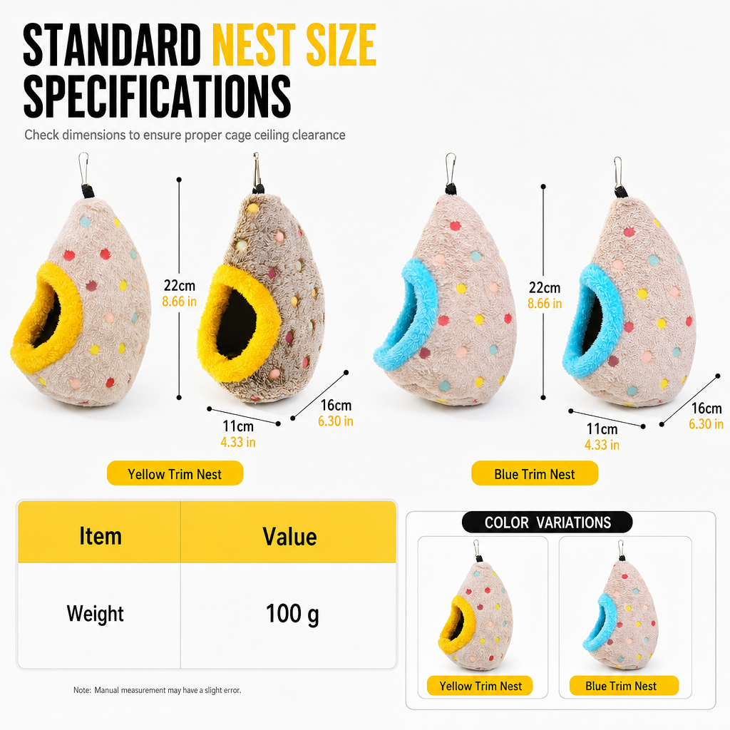🎁2026 New Arrivals 50% OFF💥Hanging Cotton Bird Nest Hammock – Double-Layer Fleece Warmth, Enclosed Oval Nesting Cave & Durable Metal Hook – Cozy Winter Hideout for Small Birds 🥚