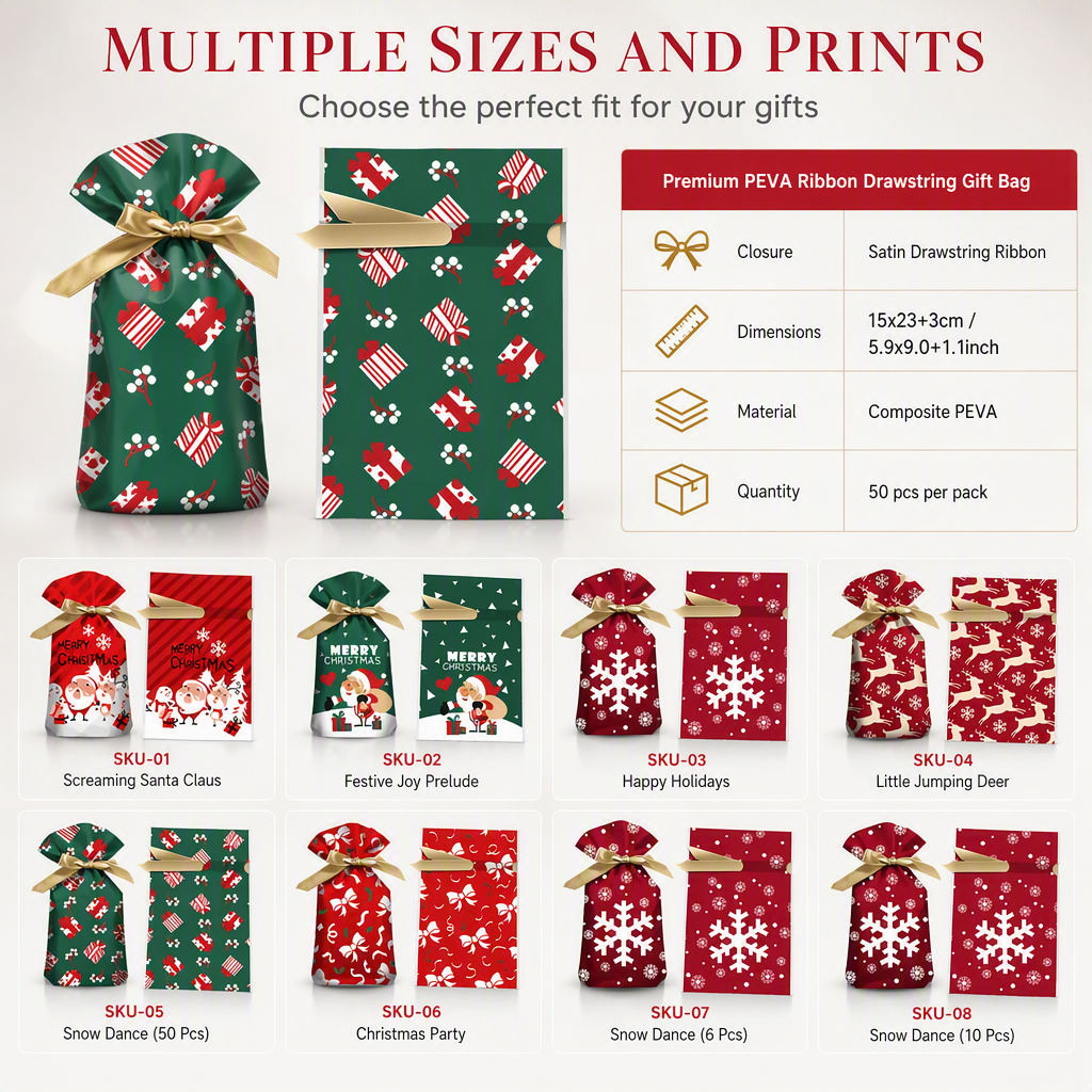 ⏳Limited-time 50% off⏰Christmas Drawstring Gift Bags with Ribbon (50 Pcs)🎄🎁