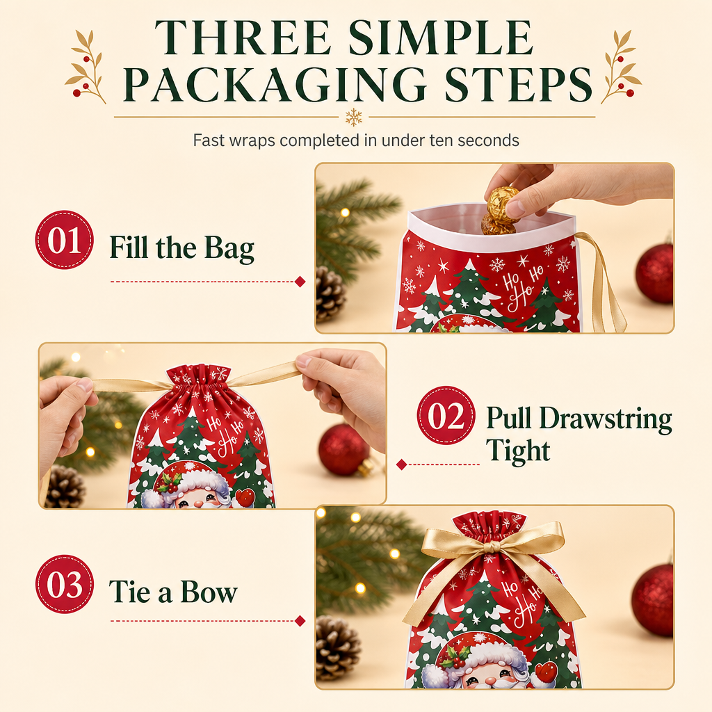⏳Limited-time 50% off⏰Christmas Drawstring Gift Bags with Ribbon (50 Pcs)🎄🎁