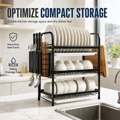 Kitchen Countertop Dish Drying Rack and Bowl Plate Storage Organizer Shelf for Small Spaces
