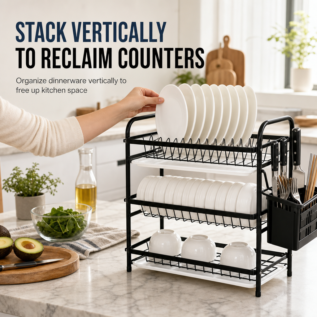 Kitchen Countertop Dish Drying Rack and Bowl Plate Storage Organizer Shelf for Small Spaces