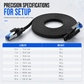Cat8 Flat Ethernet Cable 40Gbps Shielded Black Braided Network Cord with Oxygen-Free Copper and Blue Connectors
