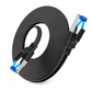 Cat8 Flat Ethernet Cable 40Gbps Shielded Black Braided Network Cord with Oxygen-Free Copper and Blue Connectors