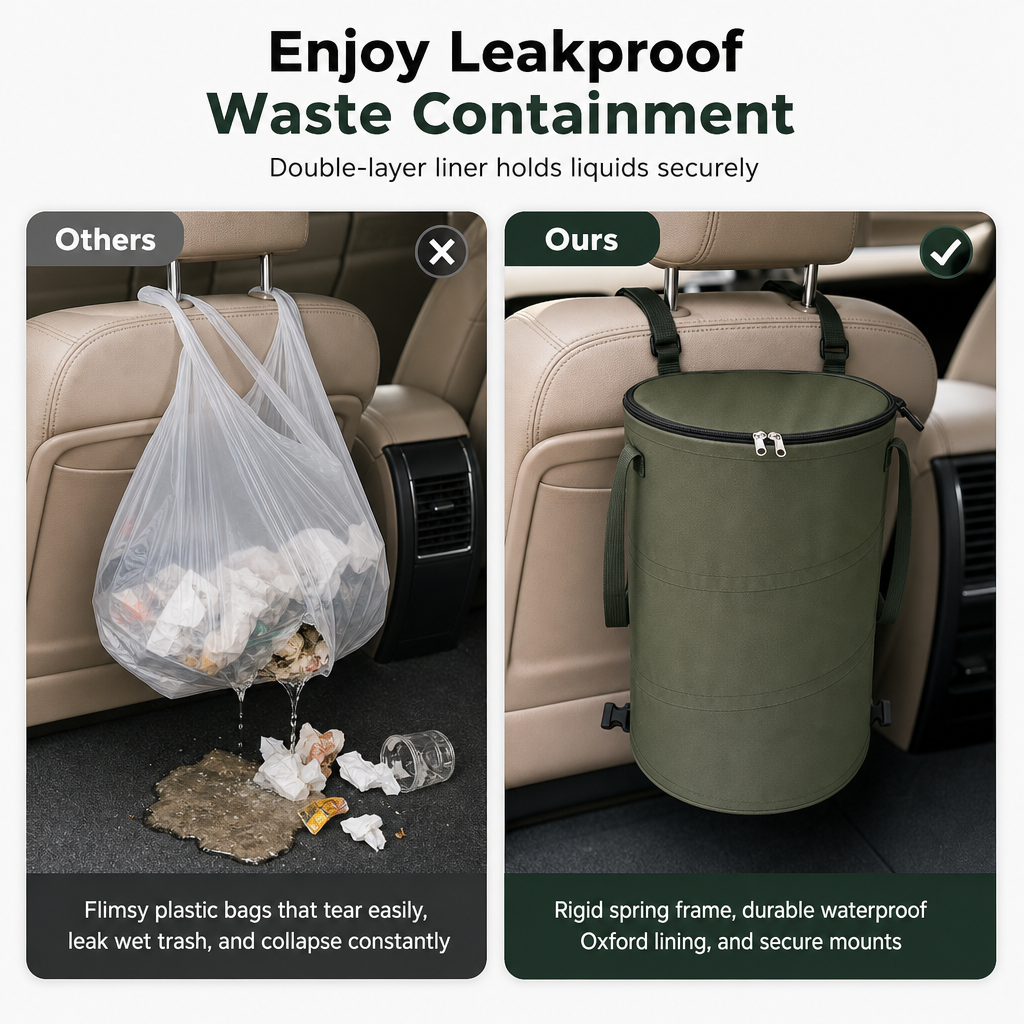 🏕️ LIMITED-TIME 50% OFF! ♻️ Collapsible Camping Trash Can with Lid – 600D Oxford, Large Capacity, Leakproof ✨