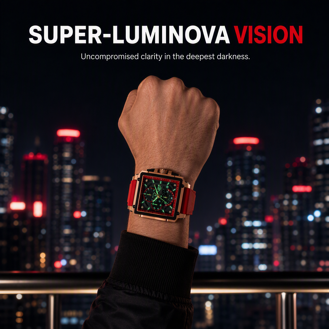Men's Square Quartz Watch with Silicone Strap Hollow Dial and Calendar Business Casual Wristwatch