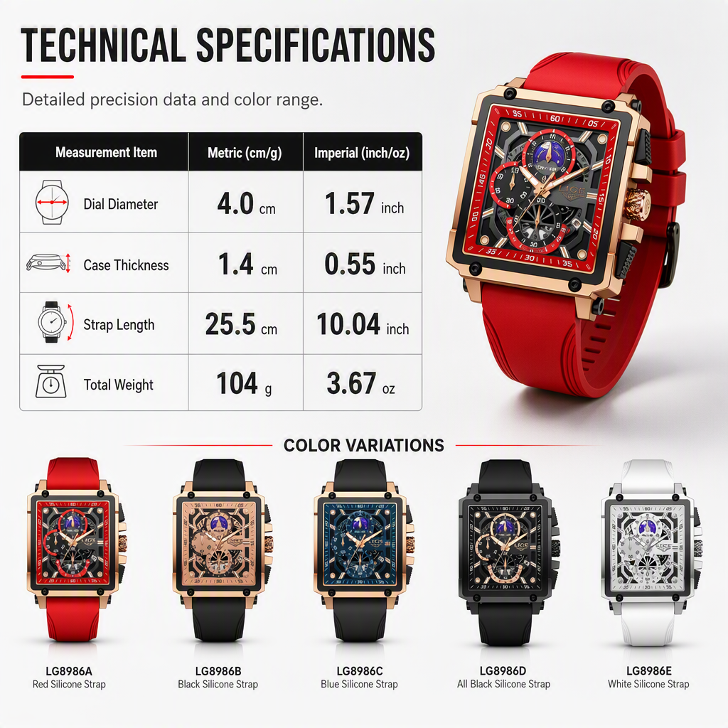 Men's Square Quartz Watch with Silicone Strap Hollow Dial and Calendar Business Casual Wristwatch