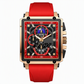 Men's Square Quartz Watch with Silicone Strap Hollow Dial and Calendar Business Casual Wristwatch