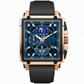 Men's Square Quartz Watch with Silicone Strap Hollow Dial and Calendar Business Casual Wristwatch