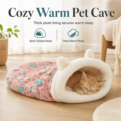 Semi Enclosed Warm Sleeping Bag Bed Soft Deep Sleep Pet Cave Nest and Quilt for Cats and Small Dogs