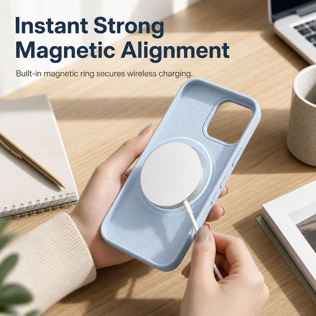 📱 Save 50%! 🧲 Liquid Silicone Case – Magnetic ring & soft flocked grip ✨