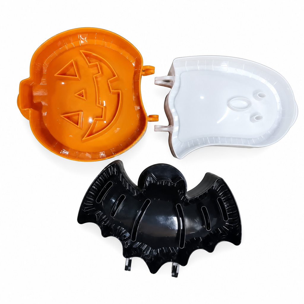 Halloween Pumpkin Ghost and Bat Shaped Candy Plates PP Plastic Fruit Trays and Decorative Snack Dishes