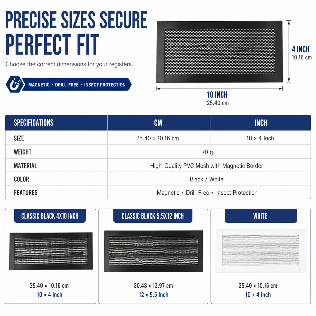 Magnetic Floor Vent Cover PVC Mesh Screen for Home Wall and Ceiling Vents Dustproof Shield