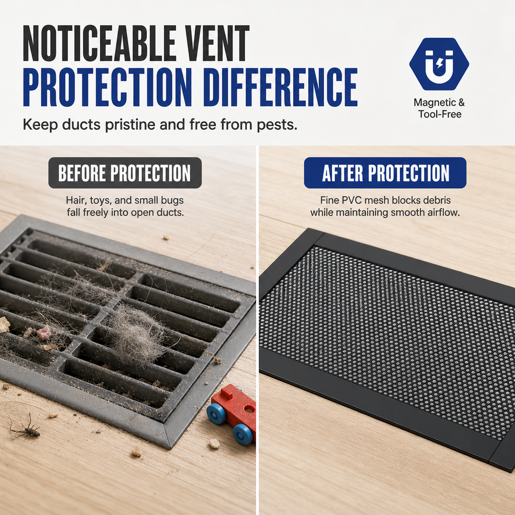 Magnetic Floor Vent Cover PVC Mesh Screen for Home Wall and Ceiling Vents Dustproof Shield