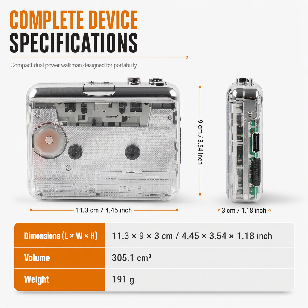 📼🎧✨Transparent Portable Cassette Player & Tape to MP3 Converter with Type-C